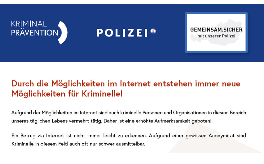 Vorsicht vor Internetbetrug!