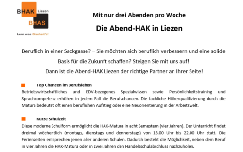 Kostenlose Ausbildung für Berufstätige an der Handelsakademie Liezen