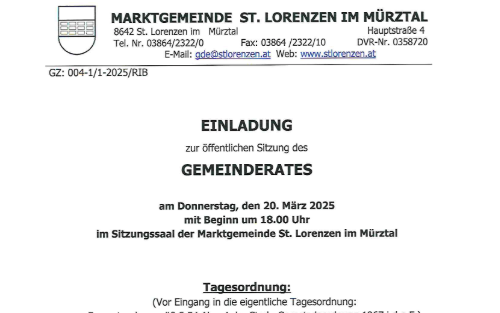 Einladung zur Gemeinderatssitzung