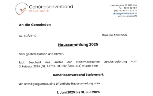 Information öffentliche Haussammlung Juni und Juli 2025