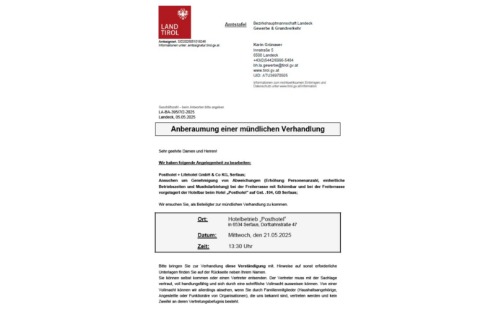 Kundmachung mündliche Verhandlung Posthotel + Lifehotel - Schirmbar