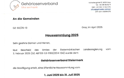 Haussammlung vom Gehörlosenverband Stmk 2025