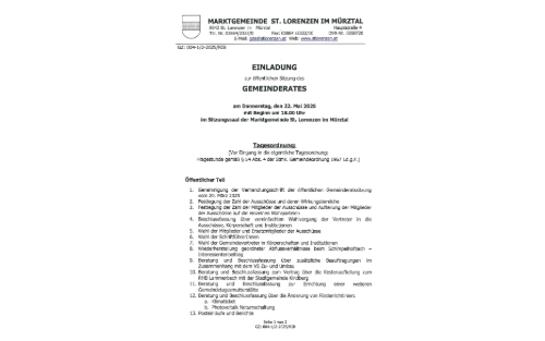 Einladung zur Gemeinderatssitzung