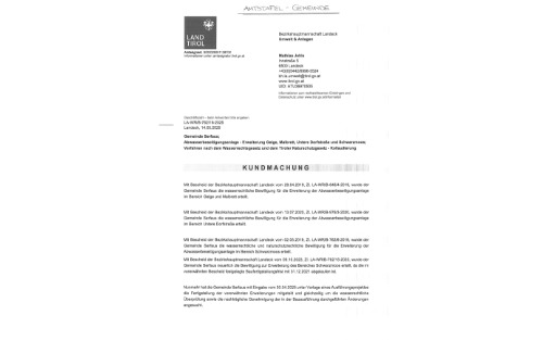 Kundmachung Abwasserbeseitigungsanlage - Erweiterung Geige, Malbrett, Untere Dorfstraße und Schwarzmoos;