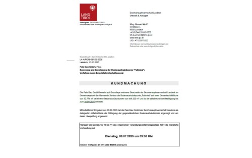 Kundmachung Verhandlung Bodenaushubdeponie Fallmied