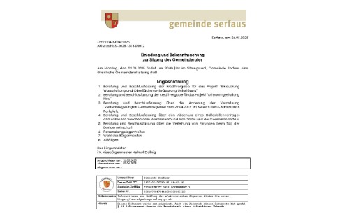 Einladung zur Gemeinderatssitzung am 2. Juni 2025