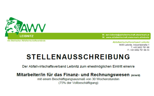 Stellenausschreibung Mitarbeiter/in für das Finanz- und Rechnungswesen (m/w/d)