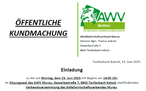 23.06.2025 Verbandsversammlung des Abfallwirtschaftsverbandes Murau, Sitzungssaal des AWV Murau