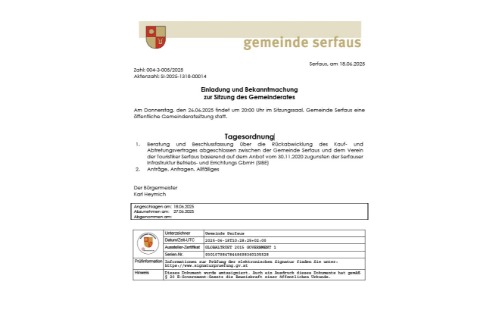 Einladung & Bekanntmachung Sitzung des Gemeinderates