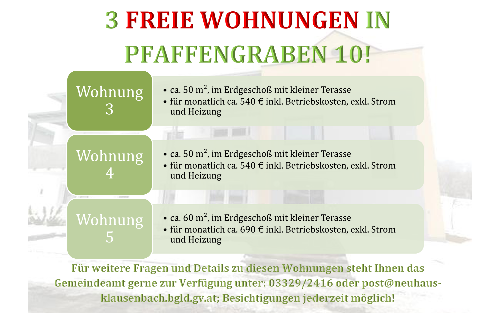 (Nur mehr) Drei freie Wohnungen in Pfaffengraben 10!