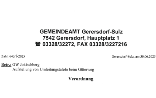 Verordnung - Umleitung Jokischberg