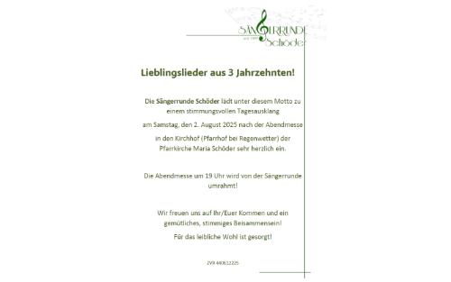 02.08.2025 Lieblingslieder aus 3 Jahrzehnten!, Kirchhof der Pfarrkirche Maria Schöder