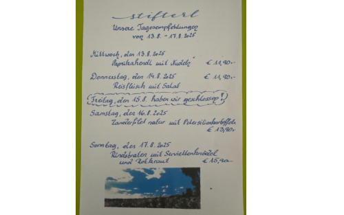 13.08.2025 Stifterl Tagesempfehlung v. 13.08.2025 - 17.08.2025, Stifterl