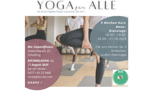16.09.2025 Yoga für ALLE mit Nicole Angelika Panzer, Fitnesscenter Sixpack
