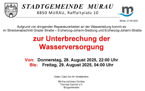 Unterbrechung der Wasserversorgung