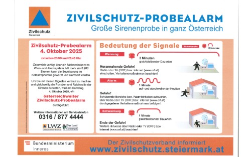 04.10.2025 Zivilschutz-Probealarm mit Warnsystem AT-Alert, Scheifling