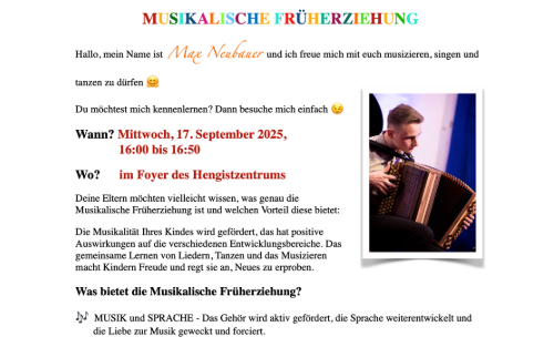 17.09.2025 Musikalische Früherziehung, Foyer Hengistzentrum