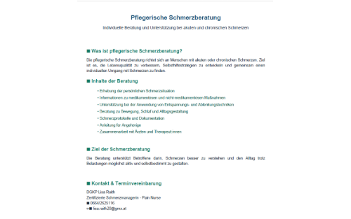 Pflegerische Schmerzberatung