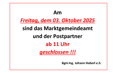 Gemeindeamt & Postpartner geschlossen