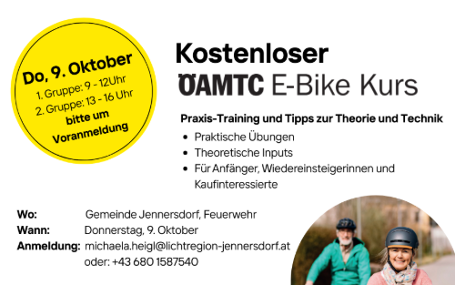 09.10.2025 Kostenloser ÖAMTC E-Bike Kurs, Jennersdorf