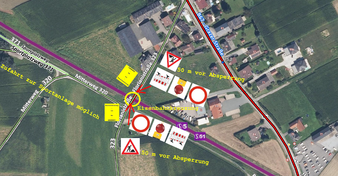 Straßensperre 07.10.-11.10.2025, Florianistraße (Höhe Eisenbahnkreuzung)