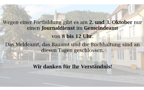 Journaldienst Gemeindeamt  2. und 3. Oktober