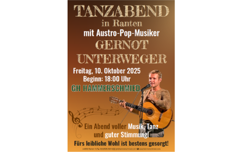 10.10.2025 Tanzabend mit Austro-Pop-Musiker Gernot Unterweger, GH Hammerschmied