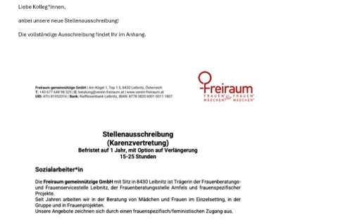 Stellenausschreibung (Karenzvertretung) Sozialarbeiter*in