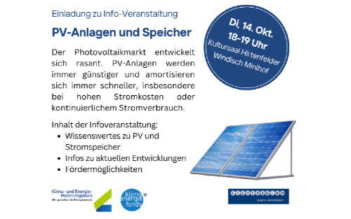 Einladung zu Info-Veranstaltung; PV-Anlagen und Speicher