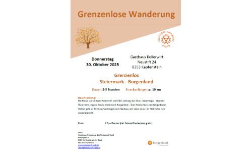 30.10.2025 Grenzenlose Wanderung, Kollerwirt, Neustift 24, 8353 Kapfenstein 30.10.2025 Grenzenlose Wanderung, Kollerwirt, Neustift 24, 8353 Kapfenstein