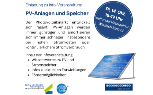 14.10.2025 INFO-VERANSTALTUNG ÜBER PV-ANLAGEN UND SPEICHER, Kultursaal Hirtenfelder