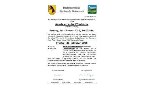 Röm.-kath. Pfarre: Nationalfeiertag, Mauterner Vereinstag, Hl. Messe