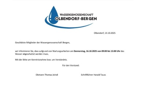 Information der Wassergenossenschaft Bergen