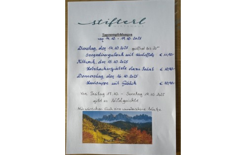 14.10.2025 Stifterl Tagesempfehlung v. 14.10.2025 - 19.10.2025, Stifterl