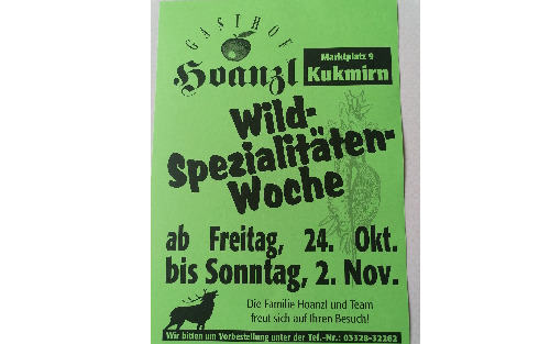 24.10.2025 GH Hoanzl: Wild-Spezialitäten-Woche, GH Birgit Hoanzl