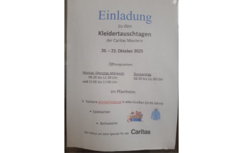 20.10.2025 CARITAS: Kleidertauschaktion, Pfarrheim