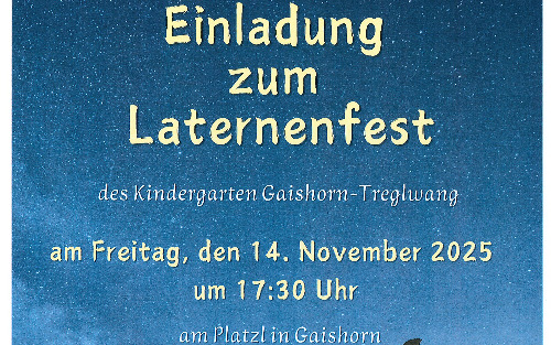 Einladung zum Laternenfest des Kindergarten Gaishorn-Treglwang