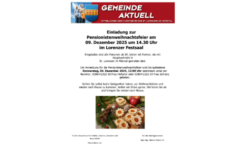 Gemeinde aktuell - Pensionistenweihnachtsfeier