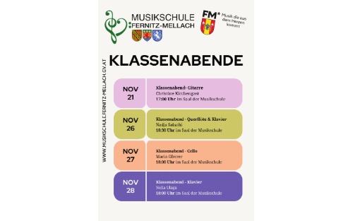 Klassenabende der Musikschule im November