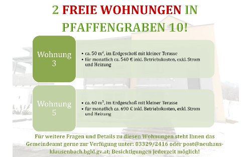 Zwei freie Wohnungen in Pfaffengraben 10!