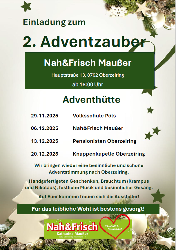 Einladung zum 2. Adventzauber - Nah & Frisch Maußer