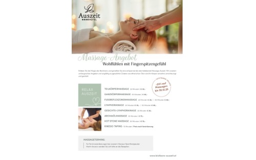 18.11.2025 Massage-Angebot Auszeit Hotel, Hotel Auszeit