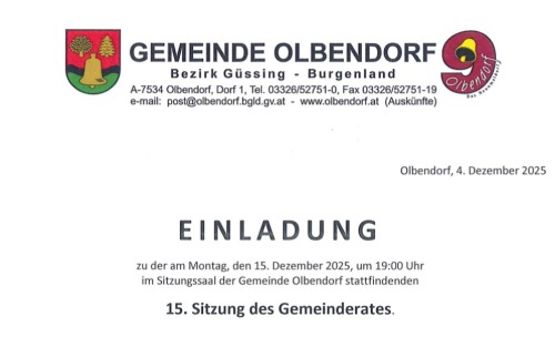 15.12.2025 15. Sitzung des Gemeinderates, Gemeindeamt