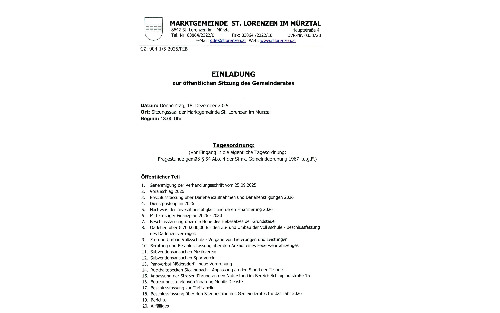 Einladung zur Gemeinderatssitzung