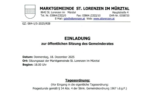 Einladung zur Gemeinderatssitzung