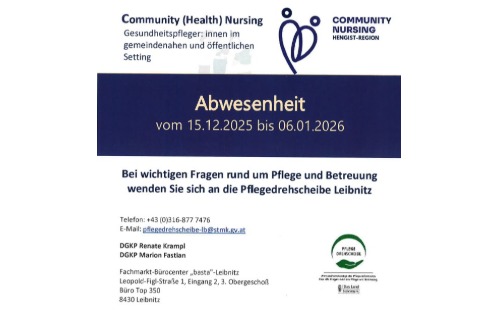 Abwesenheit unserer Community Nurses vom 15.12.2025 bis 06.01.2026
