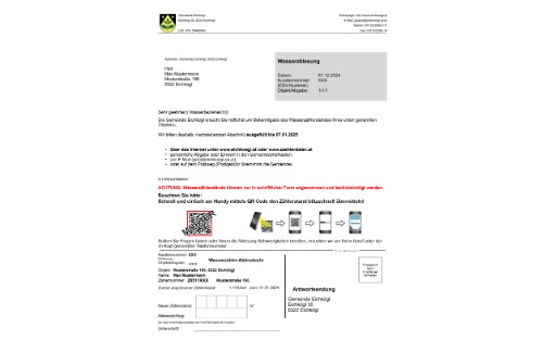 Information zur Aussendung der Wasserablesekarten im Gemeindegebiet