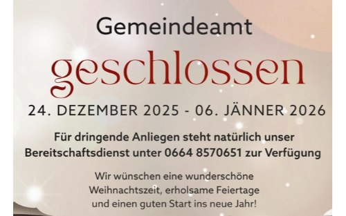Frohe Weihnachten - Gemeindeamt geschlossen!