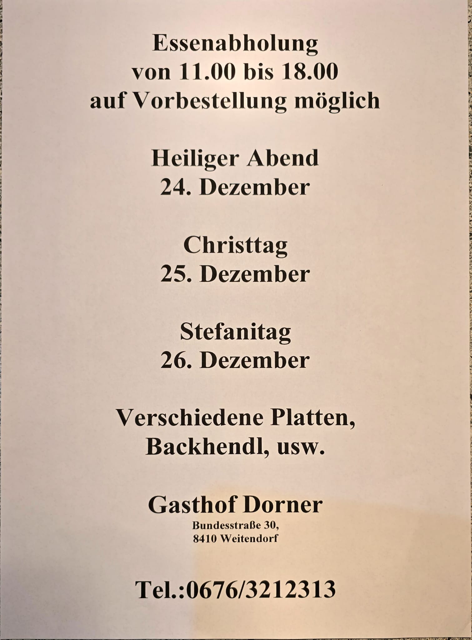 Gasthof Dorner - Essensabholung