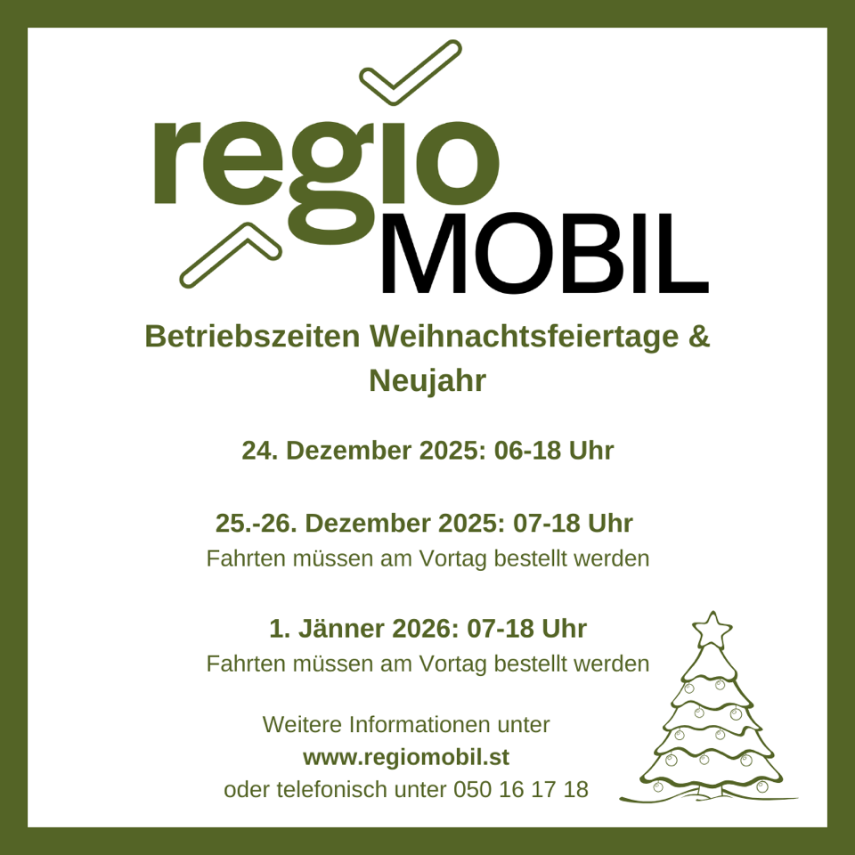 regioMOBIL-Betriebszeiten Feiertage